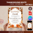 Flannel and Friends Fall Invitation Template, Autumn Potluck, Thanksgiving (Digital Download)