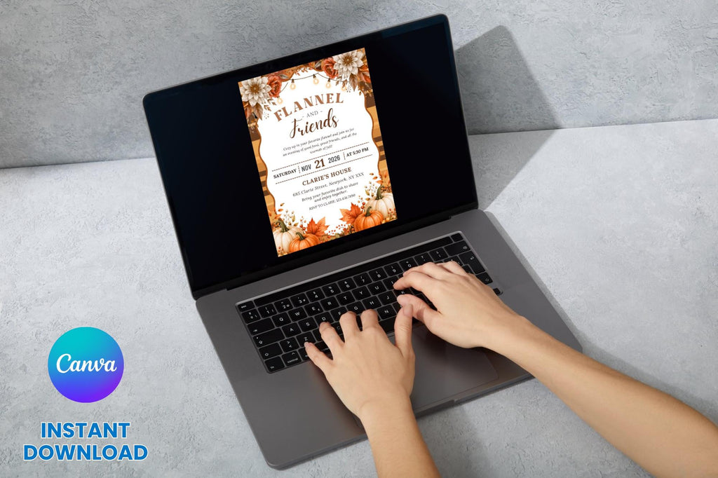 Flannel and Friends Fall Invitation Template, Autumn Potluck, Thanksgiving (Digital Download)