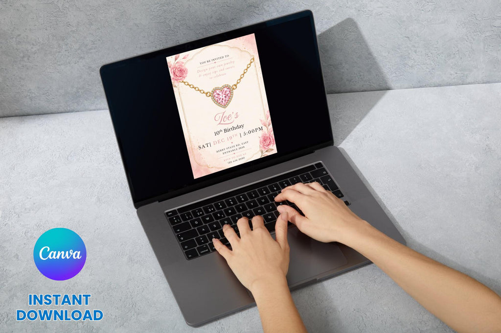 Editable Jewelry Making Birthday Invitation, Pink Heart Necklace Party Invite (Digital Download)