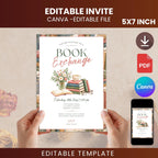 Editable Book Exchange Invitation Template, Vintage Floral Book Club Party Invite (Digital File)