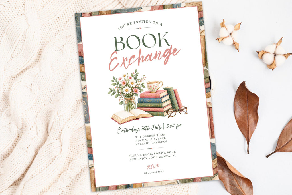 Editable Book Exchange Invitation Template, Vintage Floral Book Club Party Invite (Digital File)