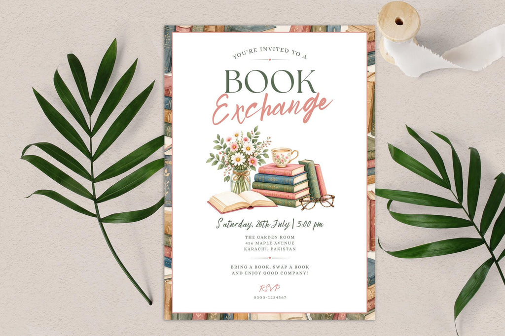 Editable Book Exchange Invitation Template, Vintage Floral Book Club Party Invite (Digital File)