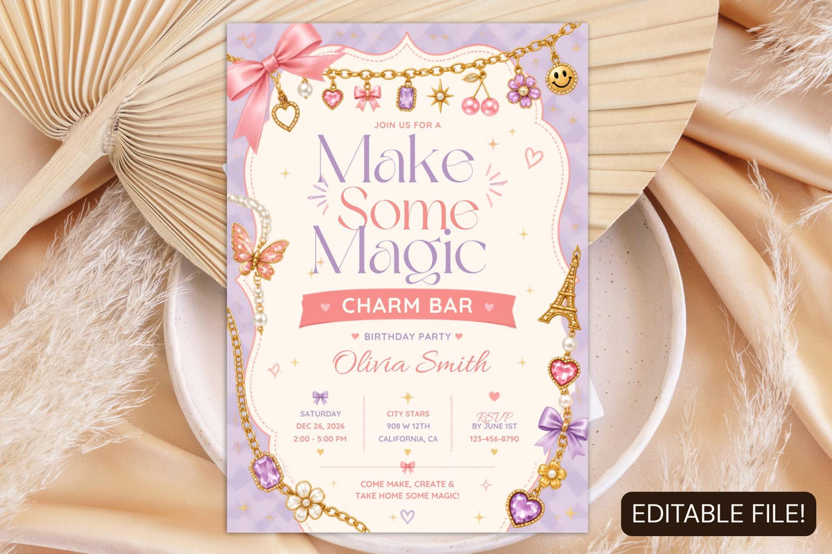 Editable Charm Bar Birthday Invitation, Jewelry Making Party Invite (Digital File)