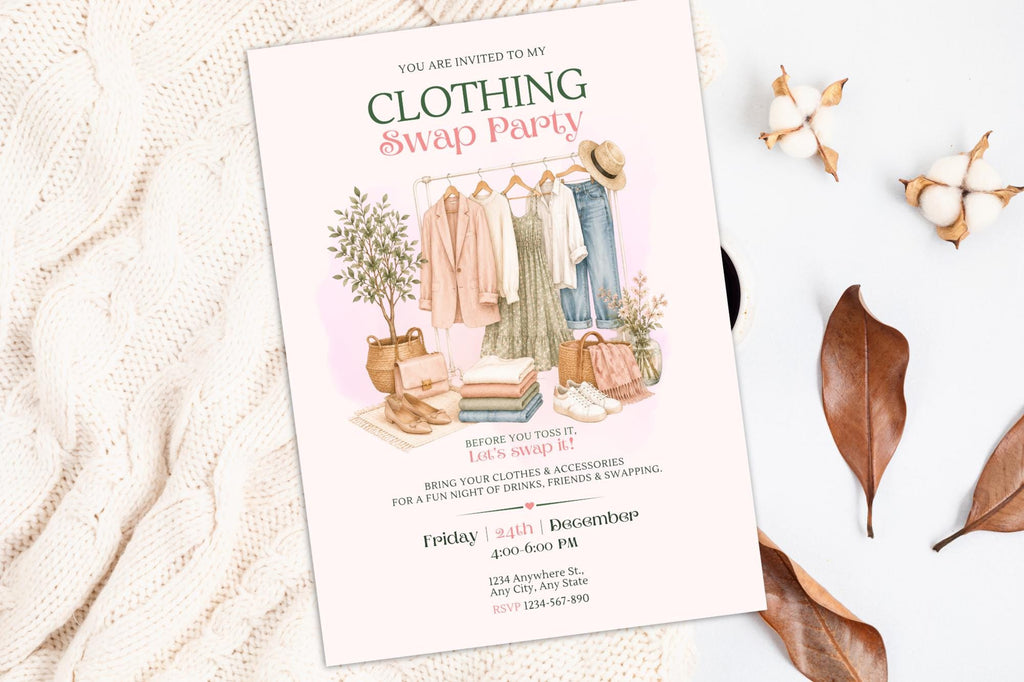 Editable Canva Clothing Swap Party Invitation, Fashion Exchange Invite (Digital Download)