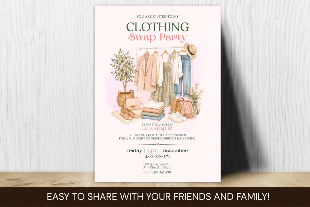 Editable Canva Clothing Swap Party Invitation, Fashion Exchange Invite (Digital Download)