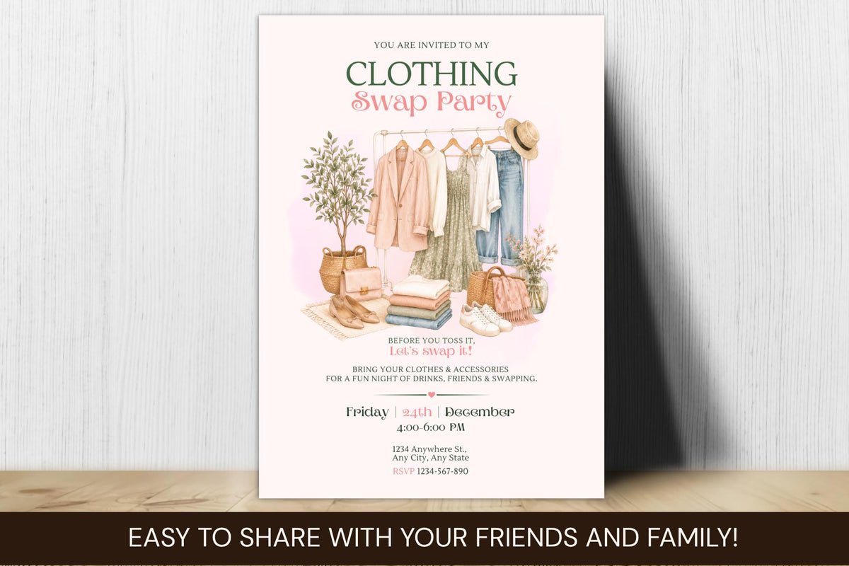 Editable Canva Clothing Swap Party Invitation, Fashion Exchange Invite (Digital Download)