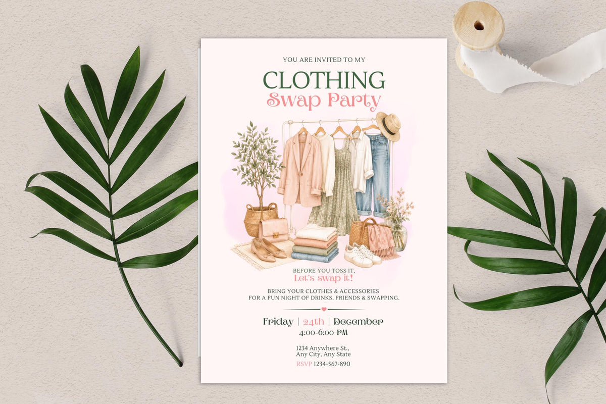 Editable Canva Clothing Swap Party Invitation, Fashion Exchange Invite (Digital Download)
