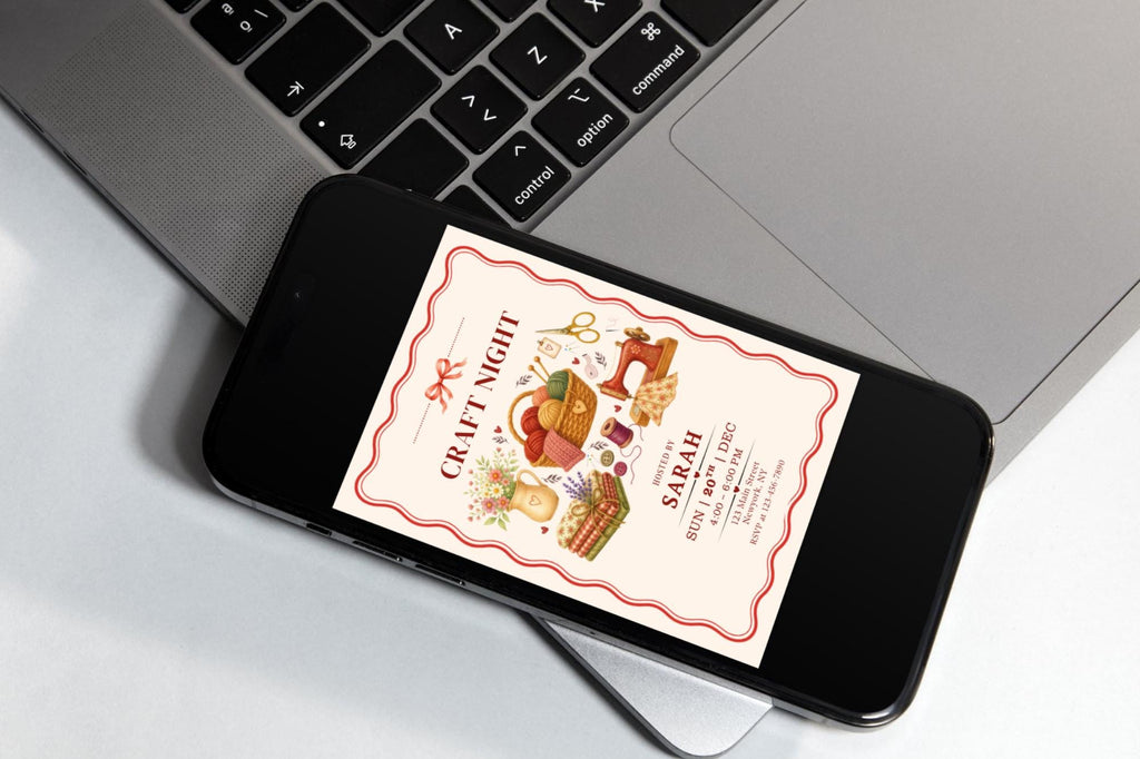 Editable Canva Craft Night Invitation, Vintage Sewing, Knitting, Crochet Party Invite (Digital Download)