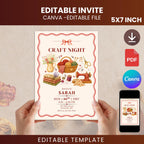 Editable Canva Craft Night Invitation, Vintage Sewing, Knitting, Crochet Party Invite (Digital Download)