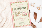Editable Canva Mahjong Night Invitation, Pink Floral Game Party Invite (Digital Download)