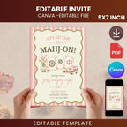 Editable Canva Mahjong Night Invitation, Pink Floral Game Party Invite (Digital Download)