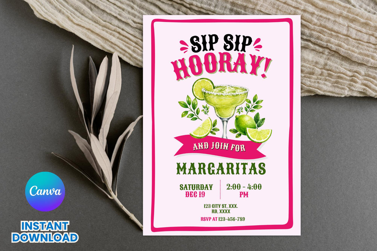 Editable Margarita Party Invitation, Pink Lime Cocktail Invite (Digital Download)