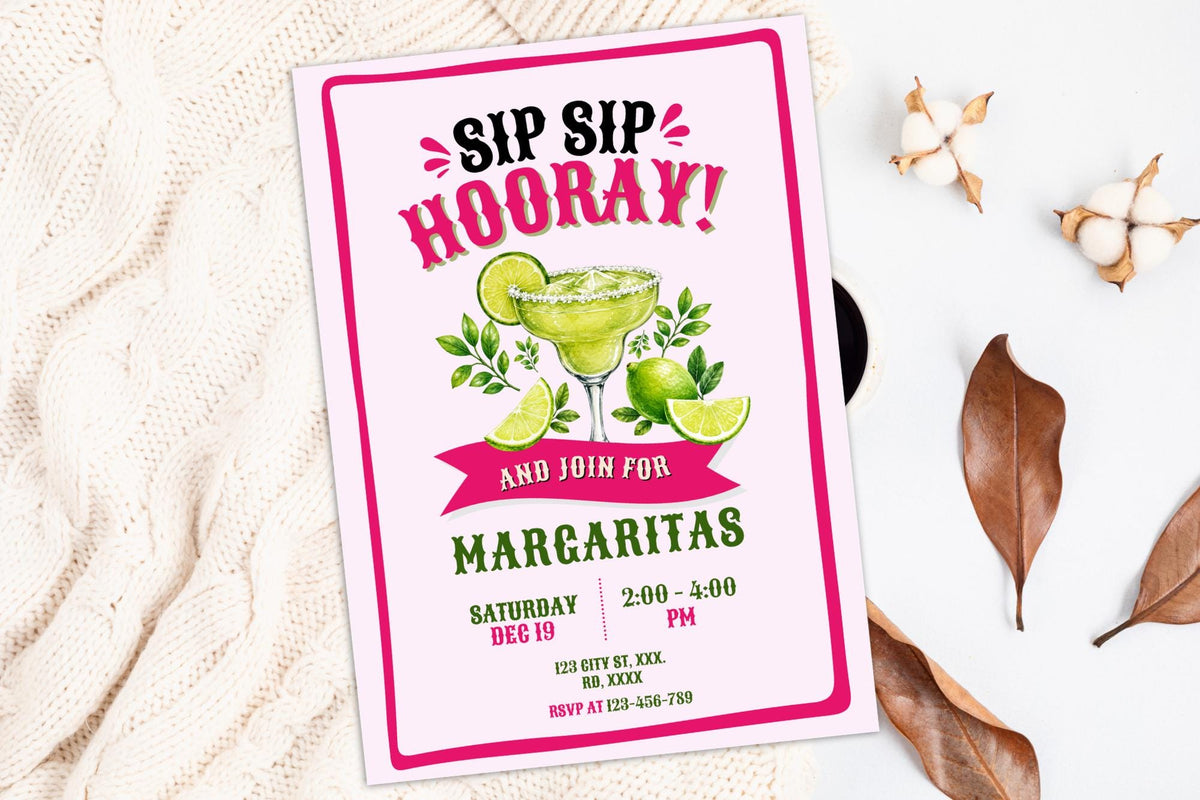 Editable Margarita Party Invitation, Pink Lime Cocktail Invite (Digital Download)