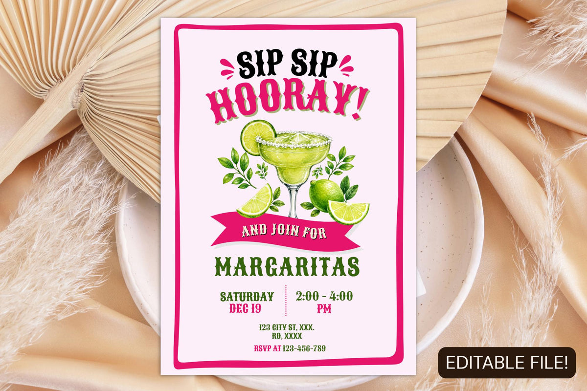 Editable Margarita Party Invitation, Pink Lime Cocktail Invite (Digital Download)