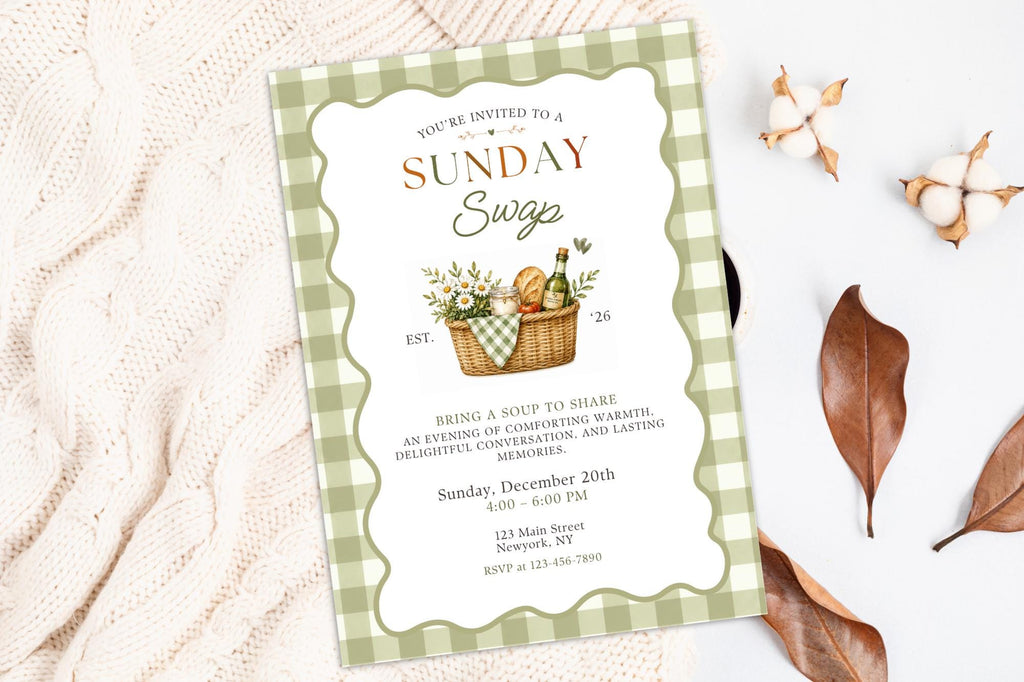 Sunday Soup Swap Invitation Template, Cozy Potluck Dinner Party (Digital Download)