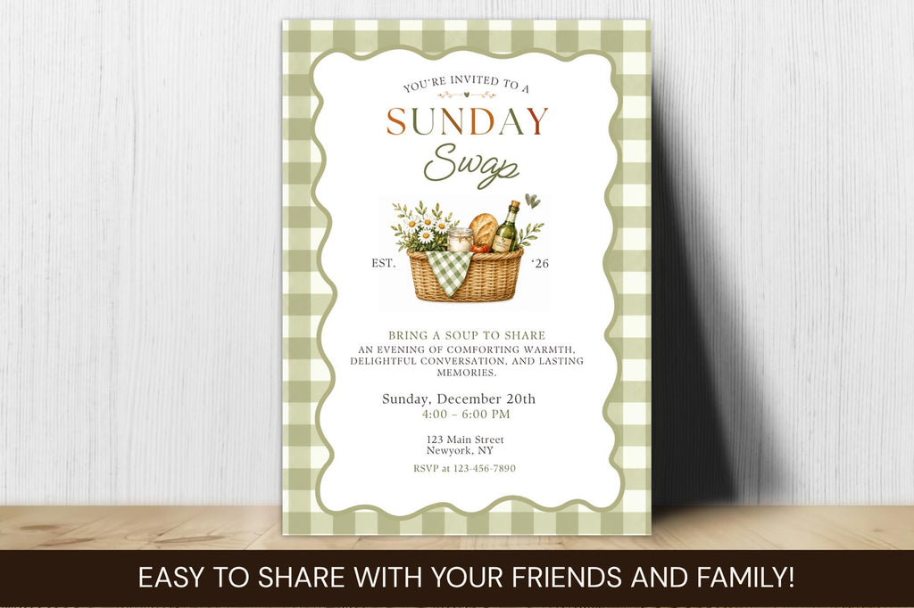 Sunday Soup Swap Invitation Template, Cozy Potluck Dinner Party (Digital Download)
