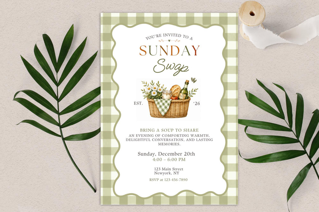 Sunday Soup Swap Invitation Template, Cozy Potluck Dinner Party (Digital Download)