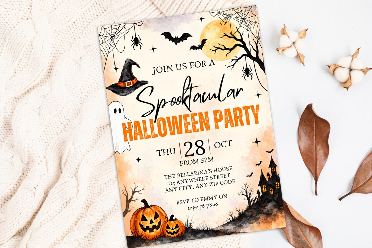 Editable Halloween Party Invitation Template, Spooky Canva Design (Digital Download)