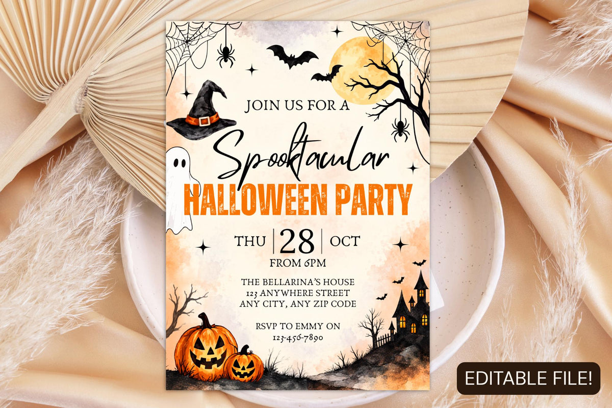 Editable Halloween Party Invitation Template, Spooky Canva Design (Digital Download)