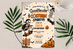 Spooktacular Costume Party Invitation, Editable Canva Halloween Birthday Invite, Skeleton Skateboard Pumpkin Party Template