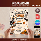 Spooktacular Costume Party Invitation, Editable Canva Halloween Birthday Invite, Skeleton Skateboard Pumpkin Party Template