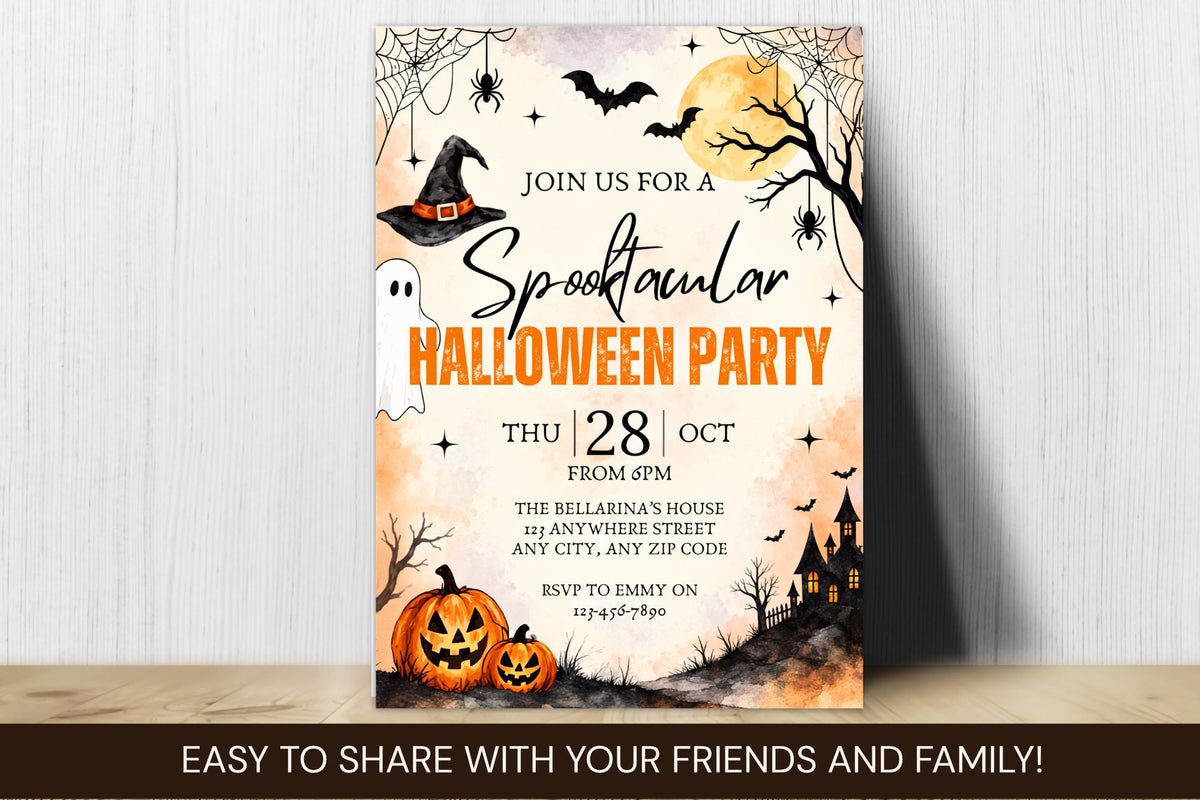 Editable Halloween Party Invitation Template, Spooky Canva Design (Digital Download)