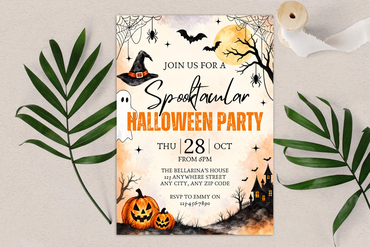 Editable Halloween Party Invitation Template, Spooky Canva Design (Digital Download)