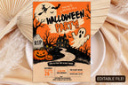 Editable Canva Halloween Party Invitation, Vintage Spooky Haunted House Design (Digital Download)