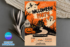 Editable Canva Halloween Party Invitation, Vintage Spooky Haunted House Design (Digital Download)