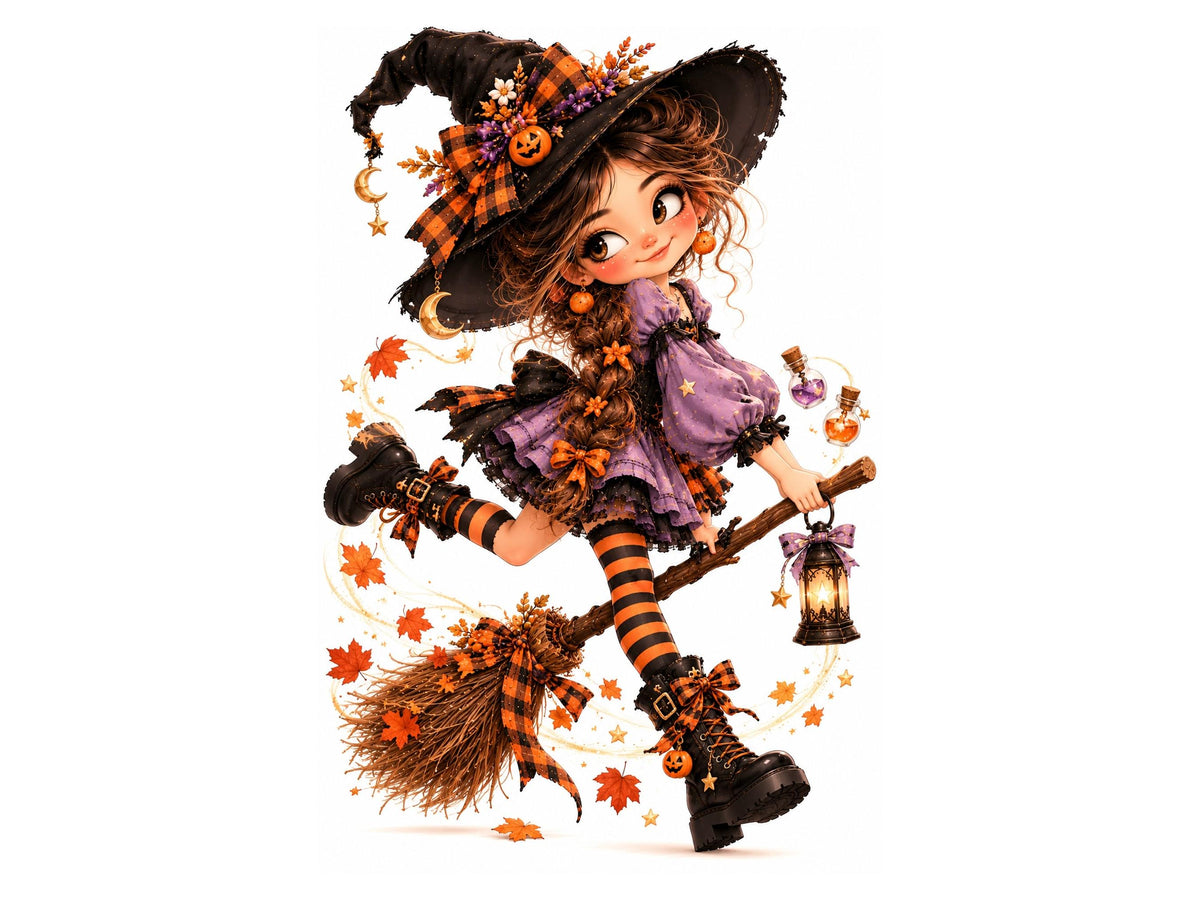 20 Whimsical Halloween Girl Clipart, Cute Halloween Clip Art PNG JPG, Witch Girl, Pumpkin, Black Cat, Fall Girl Illustrations Bundle