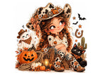 20 Whimsical Halloween Girl Clipart, Cute Halloween Clip Art PNG JPG, Witch Girl, Pumpkin, Black Cat, Fall Girl Illustrations Bundle