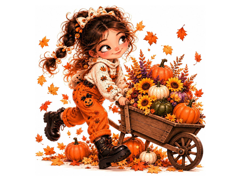 20 Whimsical Halloween Girl Clipart, Cute Halloween Clip Art PNG JPG, Witch Girl, Pumpkin, Black Cat, Fall Girl Illustrations Bundle