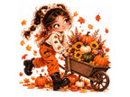 20 Whimsical Halloween Girl Clipart, Cute Halloween Clip Art PNG JPG, Witch Girl, Pumpkin, Black Cat, Fall Girl Illustrations Bundle